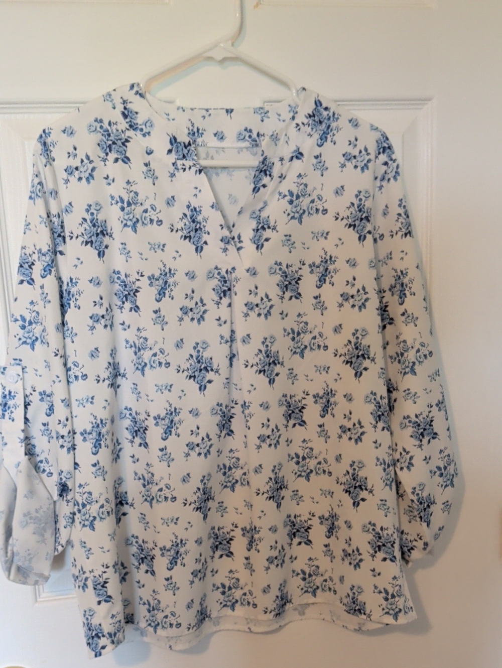 Women's Blue Floral V-Neck Blouse